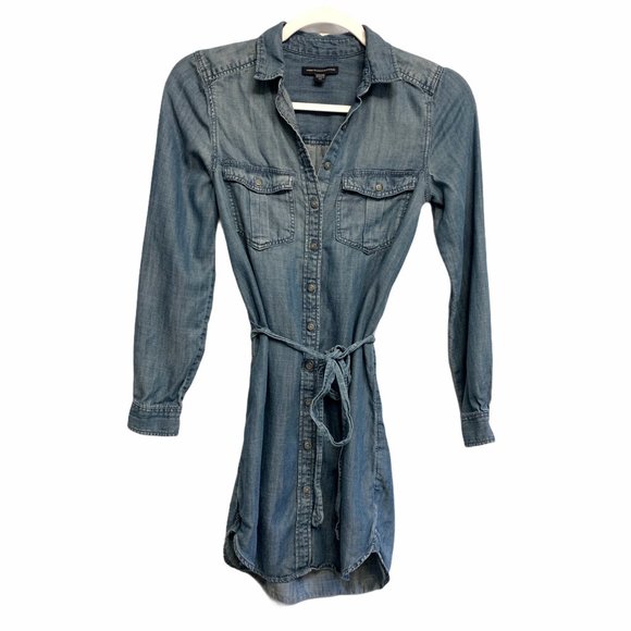 XXS American Eagle Chambray Shirt Dress Tie Waist - Picture 2 of 9